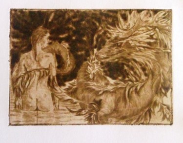 Printmaking titled "Water Dragon" by Katerina Evgenieva, Original Artwork, Engraving