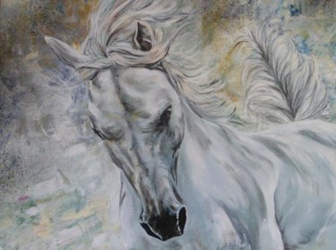 Painting titled "White beautiful hor…" by Katerina Evgenieva, Original Artwork