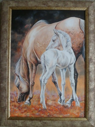 Painting titled "Mare with baby" by Katerina Evgenieva, Original Artwork