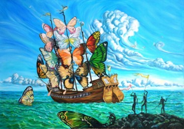 Painting titled "Ship-aero" by Katerina Evgenieva, Original Artwork, Oil