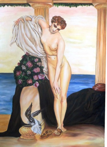 Картина под названием "Venus-Disrobing-For…" - Katerina Evgenieva, Подлинное произведение искусства, Масло