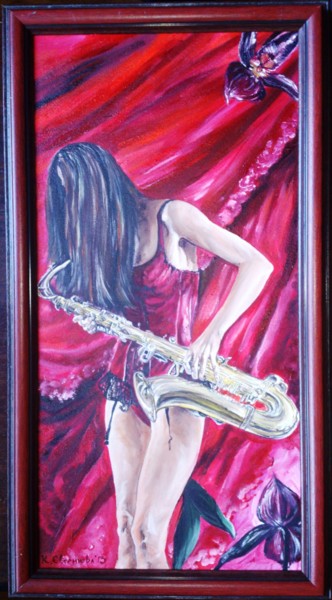 Malerei mit dem Titel "Saxophone player" von Katerina Evgenieva, Original-Kunstwerk