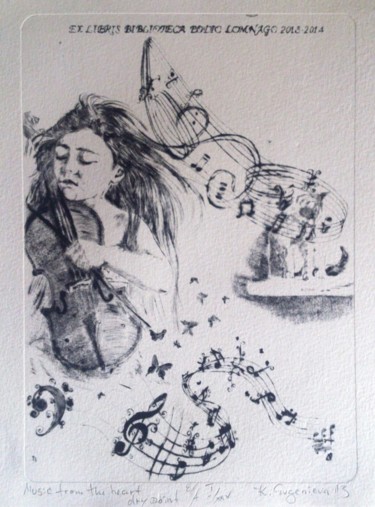 Printmaking titled "musik-from-the-hear…" by Katerina Evgenieva, Original Artwork, Engraving