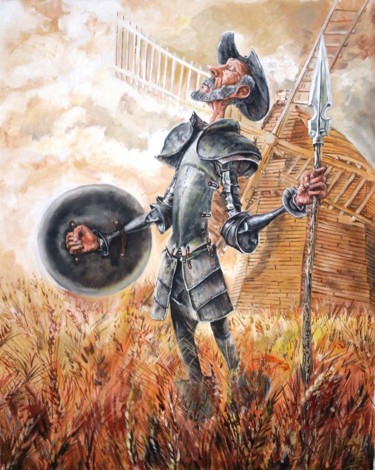 Peinture intitulée "don Quixote" par Katerina Evgenieva, Œuvre d'art originale, Huile