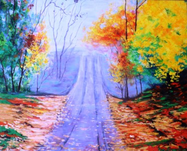 Painting titled "Autumn fog" by Katerina Evgenieva, Original Artwork, Oil