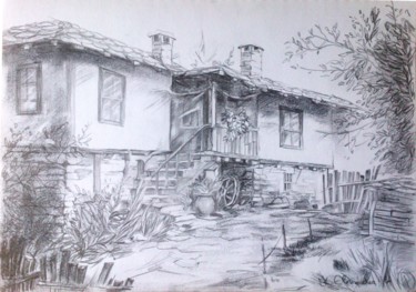 Drawing titled "Old bulgarian house" by Katerina Evgenieva, Original Artwork, Pencil
