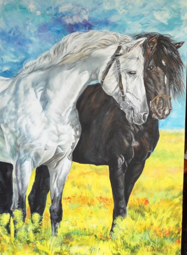 Peinture intitulée "Horses love 2" par Katerina Evgenieva, Œuvre d'art originale, Huile