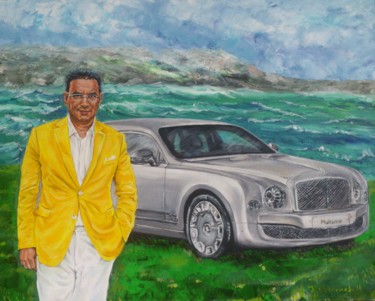 Painting titled "Man with bentley" by Katerina Evgenieva, Original Artwork, Oil