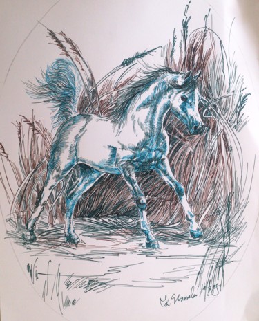 Drawing titled "Horse 7" by Katerina Evgenieva, Original Artwork, Ink