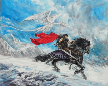 Pittura intitolato "Dragon warrior" da Katerina Evgenieva, Opera d'arte originale, Olio