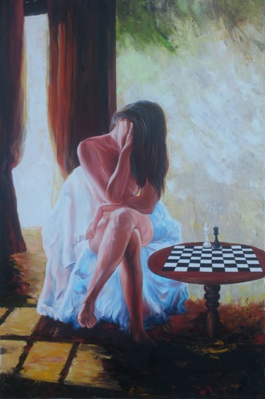 Malerei mit dem Titel "Game girl" von Katerina Evgenieva, Original-Kunstwerk, Öl