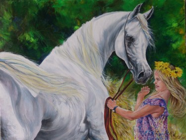 Painting titled "Mare with kid" by Katerina Evgenieva, Original Artwork, Oil