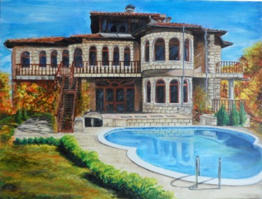 Painting titled "Villa in autumn" by Katerina Evgenieva, Original Artwork, Oil