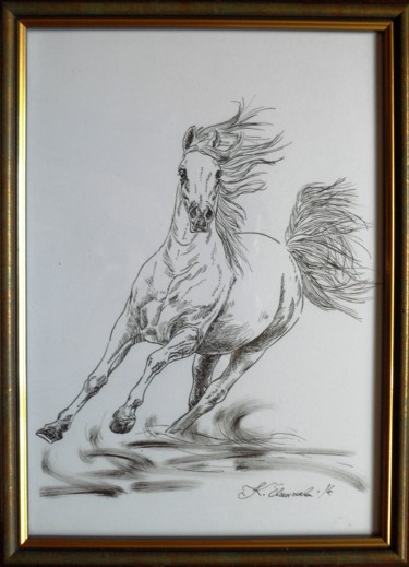 Dessin intitulée "Horse 11" par Katerina Evgenieva, Œuvre d'art originale, Encre