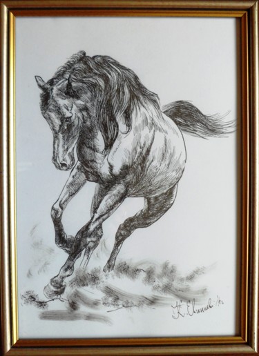 Dessin intitulée "Horse 9" par Katerina Evgenieva, Œuvre d'art originale, Encre