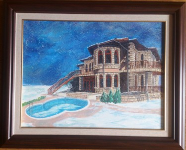 Painting titled "Villa in Winter" by Katerina Evgenieva, Original Artwork, Oil