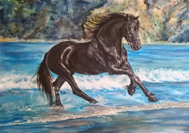 Painting titled "Horse to the sea" by Katerina Evgenieva, Original Artwork, Oil