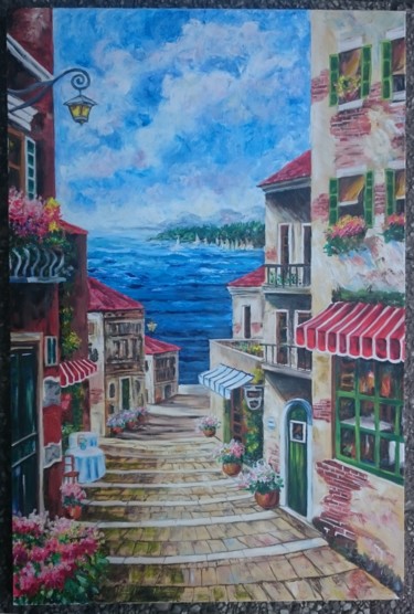 Painting titled "French-reviera" by Katerina Evgenieva, Original Artwork, Oil