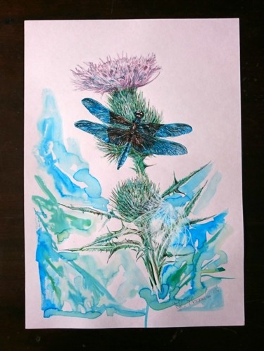Рисунок под названием "Dragonfly" - Katerina Evgenieva, Подлинное произведение искусства, Чернила