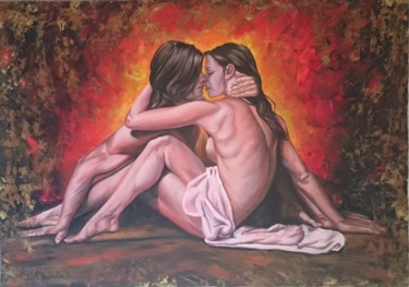 Painting titled "Kiss" by Katerina Evgenieva, Original Artwork, Acrylic