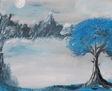 Malerei mit dem Titel "Blauer Baum... Blue…" von Matthias Lietz, Original-Kunstwerk, Acryl