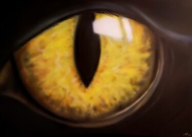 Malerei mit dem Titel "Yellow Eye" von Matthias Lietz, Original-Kunstwerk, Airbrush