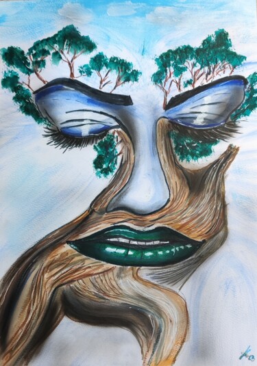 Pittura intitolato "Gesicht im Baum" da Matthias Lietz, Opera d'arte originale, Acrilico