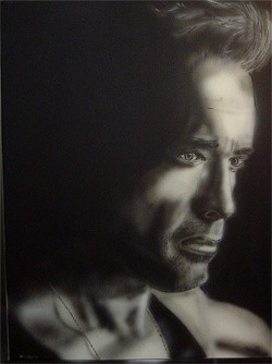 Painting titled "A. Schwarzenegger ,…" by Matthias Lietz, Original Artwork, Airbrush