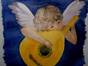 Painting titled "Ange musicien" by Troniou, Original Artwork, Oil