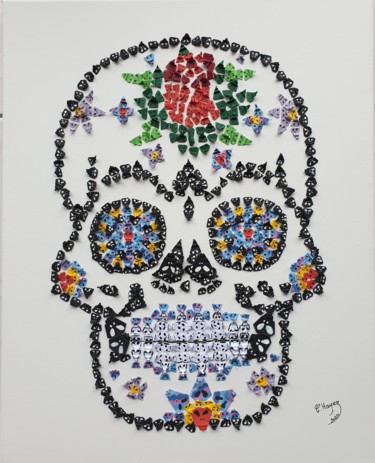 Collages titled "Tête de mort mexica…" by Christelle Hayez, Original Artwork, Collages