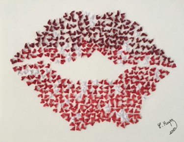 Collages intitulée "La bouche en coeurs" par Christelle Hayez, Œuvre d'art originale, Collages