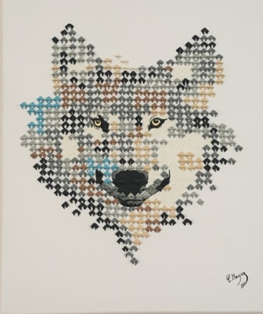 Collagen mit dem Titel "Entre chiens et lou…" von Christelle Hayez, Original-Kunstwerk, Collagen