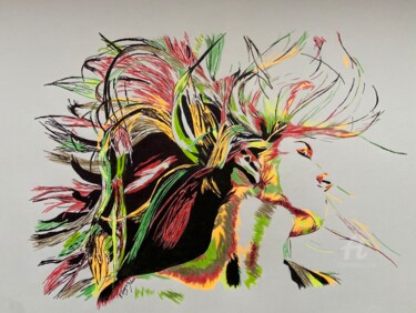 Desenho intitulada "Chevelure" por Christelle Hayez, Obras de arte originais, Lápis