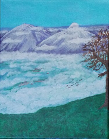 Painting titled "Misty Valley" by Troy Wilson-Ripsom, Original Artwork, Acrylic Mounted on Wood Stretcher frame