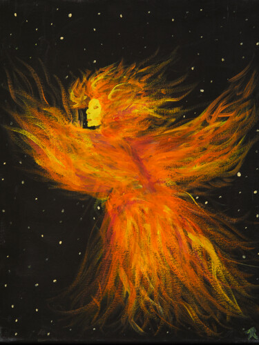 Painting titled "Fire Angel" by Troy Wilson-Ripsom, Original Artwork, Acrylic Mounted on Wood Stretcher frame