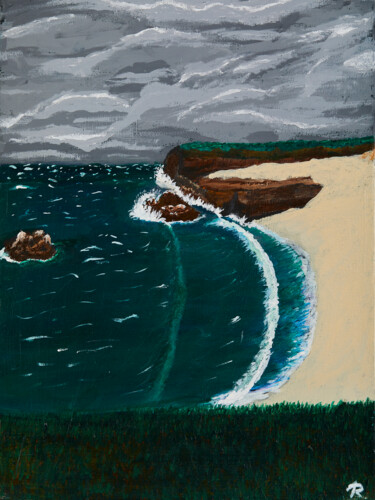 Painting titled "Seaside Gray Day" by Troy Wilson-Ripsom, Original Artwork, Acrylic Mounted on Wood Stretcher frame