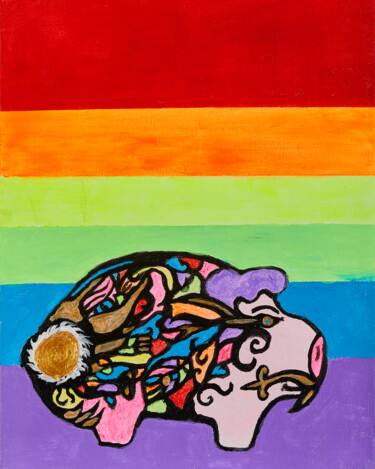 Painting titled "Pretty in Pig" by Troy Wilson-Ripsom, Original Artwork, Acrylic Mounted on Wood Stretcher frame