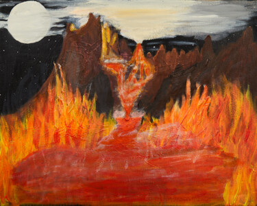 Schilderij getiteld "Inferno" door Troy Wilson-Ripsom, Origineel Kunstwerk, Acryl Gemonteerd op Frame voor houten brancard