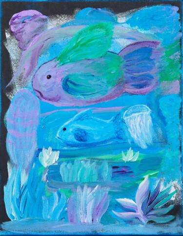 Malerei mit dem Titel "Peaking Fish Tank" von Troy Wilson-Ripsom, Original-Kunstwerk, Acryl Auf Keilrahmen aus Holz montiert