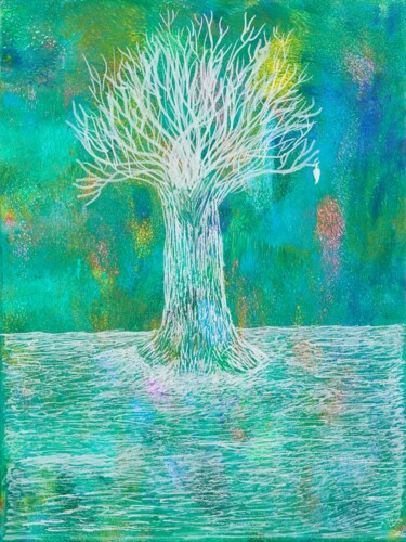 Malarstwo zatytułowany „Cosmic Tree” autorstwa Troy Wilson-Ripsom, Oryginalna praca, Akryl Zamontowany na Drewniana rama nos…