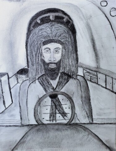 Drawing titled "Ehmet Omja" by Troy Wilson-Ripsom, Original Artwork, Charcoal Mounted on Wood Stretcher frame