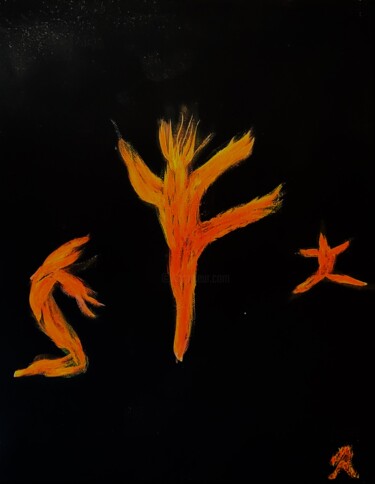 「Fire Dance」というタイトルの絵画 Troy Wilson-Ripsomによって, オリジナルのアートワーク, アクリル ウッドストレッチャーフレームにマウント