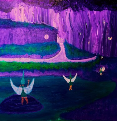 Картина под названием "The Fairies Arrive" - Troy Wilson-Ripsom, Подлинное произведение искусства, Акрил Установлен на Дерев…