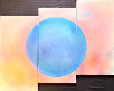 Painting titled "Blue Marble" by Troy Wilson-Ripsom, Original Artwork, Spray paint Mounted on Wood Stretcher frame