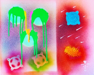 Malerei mit dem Titel "Impact and Outcomes" von Troy Wilson-Ripsom, Original-Kunstwerk, Sprühfarbe Auf Keilrahmen aus Holz m…