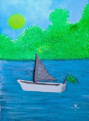 Peinture intitulée "Just a Boat on a Po…" par Troy Wilson-Ripsom, Œuvre d'art originale, Acrylique Monté sur Châssis en bois