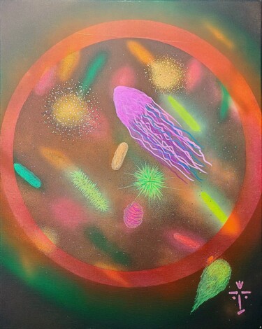 Malarstwo zatytułowany „Micro” autorstwa Troy Wilson-Ripsom, Oryginalna praca, Farba w spray'u Zamontowany na Drewniana rama…