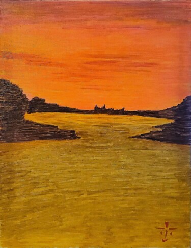 Painting titled "Desert Dusk" by Troy Wilson-Ripsom, Original Artwork, Marker Mounted on Wood Stretcher frame