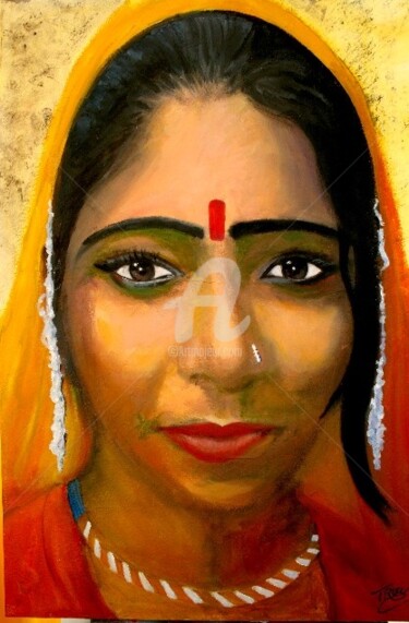 Painting titled "ragazza di Pushkar" by Gian Piero Trucco, Original Artwork, Oil