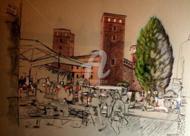 Painting titled "Fossano_mercato in…" by Gian Piero Trucco, Original Artwork, Other